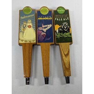 Lot of 3 Wooden Tap Handle Tx Silverback Pale Ale Smittlefest Yellow Armadillo